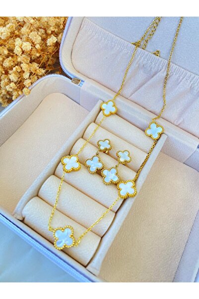 Karen Jewelry Van Clef Kolye Küpe Çelik Set