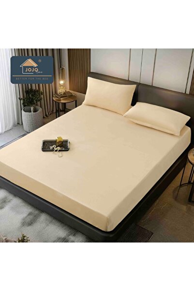 JOJO HOME Βελούδινη Μαξιλαροθήκη με Λάστιχο και Μαξιλαροθήκες 180x200cm, Κρεμ