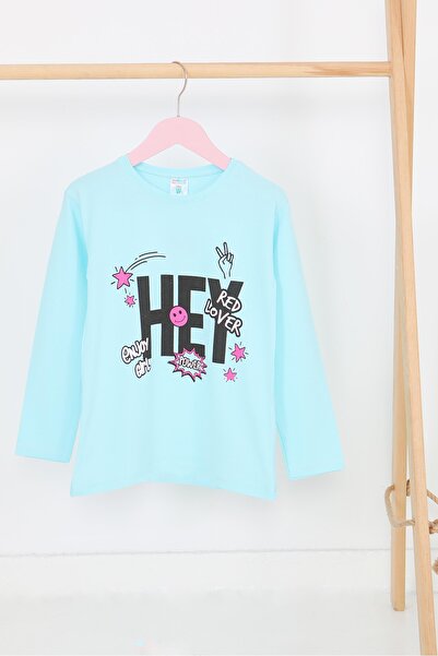 TOFİSA Girl's Baby Blue Long Sleeve Printed Combed Cotton Bodysuit - 27701
