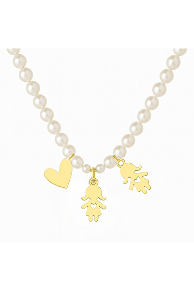 ohmygod jewelry 925 Argint Colier personalizat din argint cu perle și două pandantive pentru fetițe