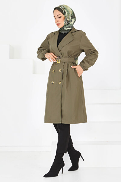 TOFİSA Düğmeli Kuşaklı Miranda Trençkot Haki - 27614
