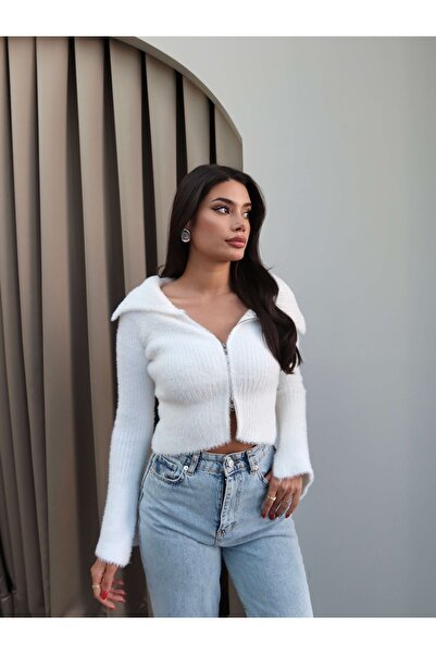 ESRAHELVACI Zippered Stand Collar Knitwear Cardigan