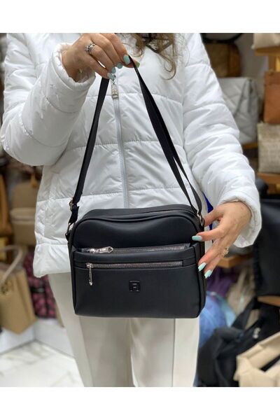 bag حقيبة كتف وحقيبة كروس نسائية سوداء ناعمة