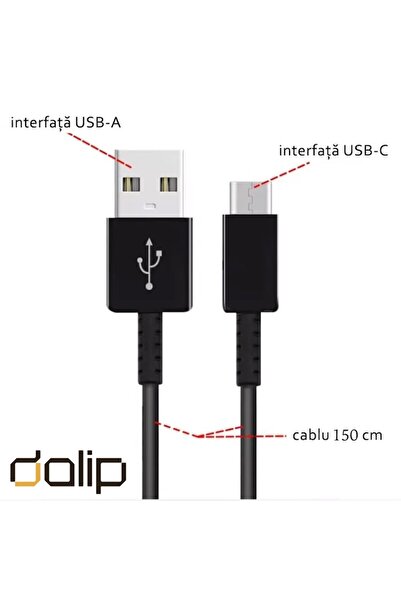 dalip Cablu de încărcare și transfer de date pentru Samsung, USB-A la USB Tip-C, 25W, 1.5m, Negru