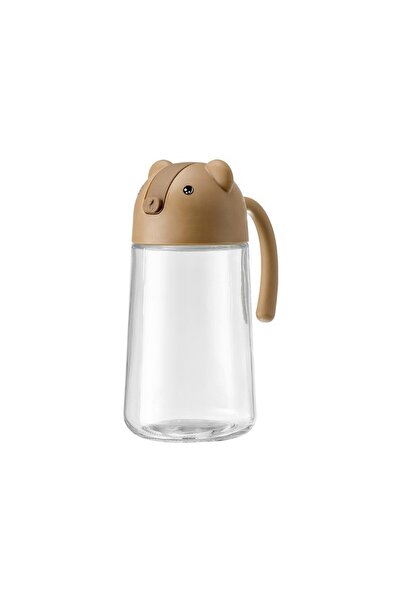 Flippy Dozator de ulei, model ursuleț - sticlă de bucătărie din sticlă, închidere/deschidere automată, 18,5 x 13 cm, 630 ml, maro deschis