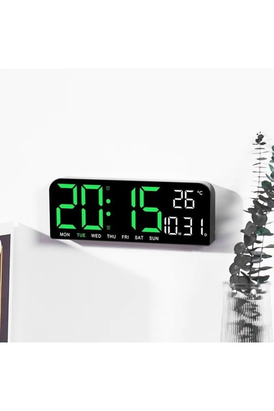 FOXMAG24 Ceas digital de masă și perete, LED verde, calendar, alarmă, termometru, cronometru, 24x9cm