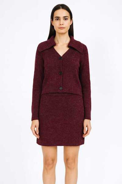 Maison La Femme Women's knit set - button-up jacket with wide polo collar detail & matching knit skirt/top set