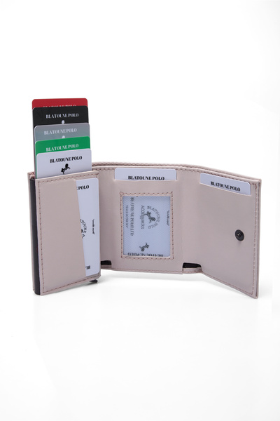 Herlin polo Women's Wallet Beige Vegan Leather Rfid Protected Automatic Card Holder with Coin Compartment