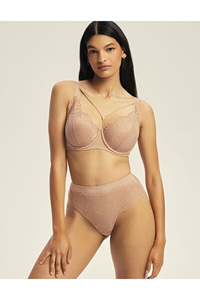 ESOTIQ Chiloți brazilieni cu talie înaltă pentru femei, cu dantelă florală și plasă | Korin