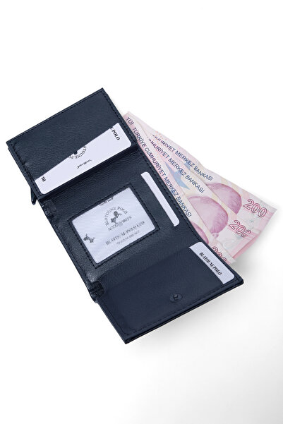 Herlin polo Women's Wallet Navy Blue Vegan Leather Rfid Protected Automatic Card Holder with Coin Compartment