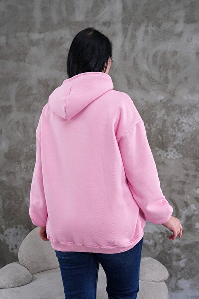 jansogroup - Stone-Embellished Hooded Oversize Sweatshirt Plus Size