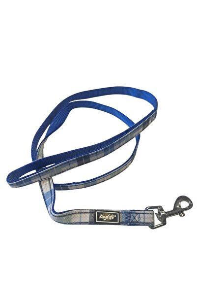 Doglife Navy Blue Plaid Dog Walking Collar 1.5 cm X 120 cm
