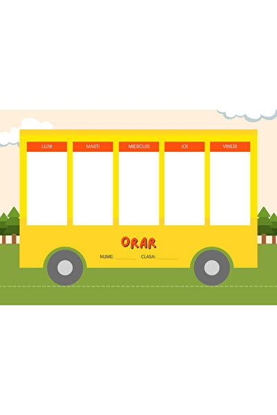 OEM A4 school timetable, YELLOW BUS theme, thick glossy cardboard, two pieces