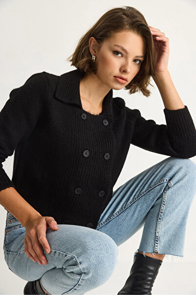 Bianco Lucci Women's Polo Neck Buttoned Soft Cardigan 255252 60284080