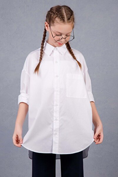 ww waka waka kids store Girl's White Oversize Long Sleeve Shirt