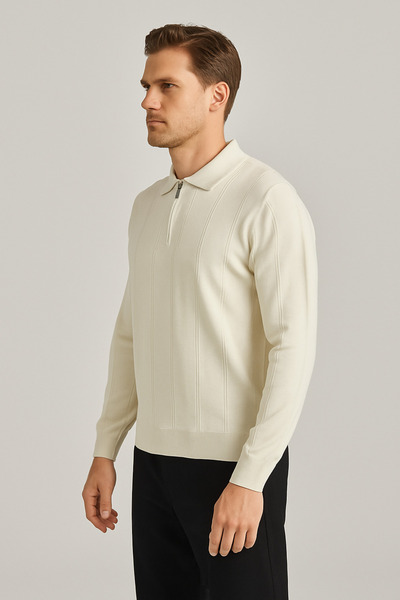 ModaPlaza Men's Polo Neck Zippered Sweater 6580