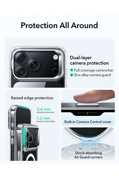 ESR Apple iPhone 17 Pro Classic Hybrid Magsafe Standlı Kılıf - Kamera Kontrol Buton - Şeffaf