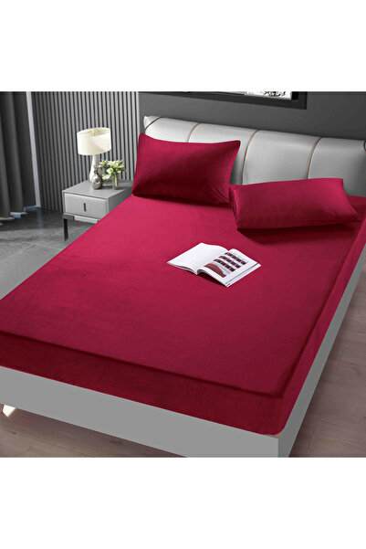JOJO HOME Velvet Pillowcase with Elastic and Pillowcases 180x200cm, Red