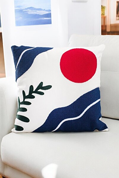 ASDİVA 3-Piece Panoroma Decorative Throw Pillow Cover – Bohemian Abstract Landscape Punch + Burgundy + Dark Navy Blue 45X45Cm