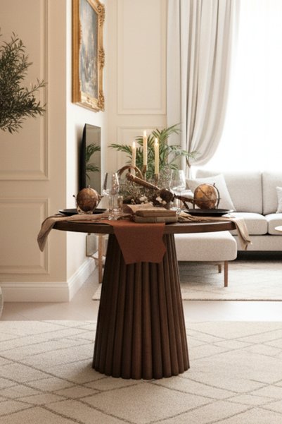 Woodenbend Monaco Ceviz Rengi Masa Sandalye Takımı 100x100 – 4 Doğal Hazeranlı Sandalyeli