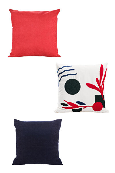 ASDİVA 3-Piece Panoroma Decorative Throw Pillow Cover – Bohemian Landscape Punch + Navy Blue + Red 45X45Cm