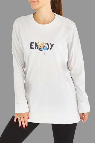 TOFİSA Μακρυμάνικο με τύπωμα μονόχρωμο μπλουζάκι Tunik Taş - 27589