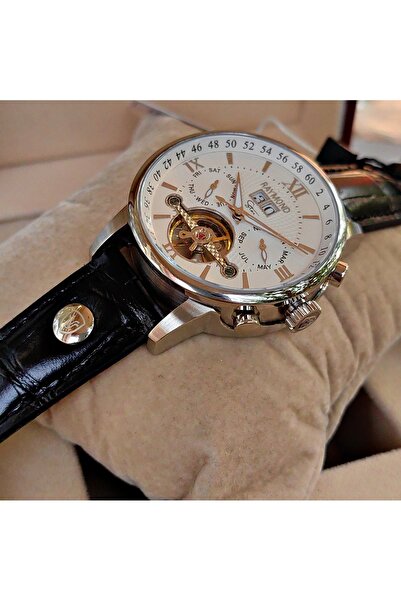 Raymond ساعة يد رجالية أوتوماتيكية من سلسلة ستار بمينا أبيض