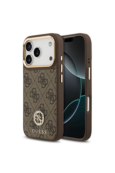 Guess 4G Strass Logo MagSafe Δερμάτινη Θήκη για iPhone 17 Pro - Καφέ