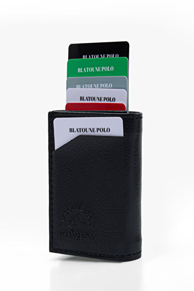 Herlin polo Men's Wallet Black Vegan Leather Rfid Protected Automatic Card Holder with Coin Compartment