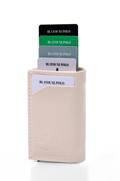 Herlin polo Women's Wallet Cream Vegan Leather Rfid Protected Automatic Card Holder with Coin Compartment