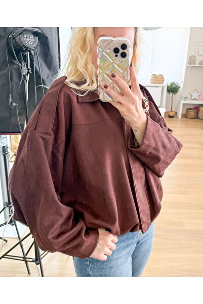 Modaonna سترة بومبر بنية اللون بمظهر جلد الغزال