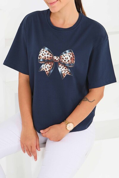 TOFİSA Μπλουζάκι με στάμπα και κοντά μανίκια σε μπλε ναυτικό - 27501