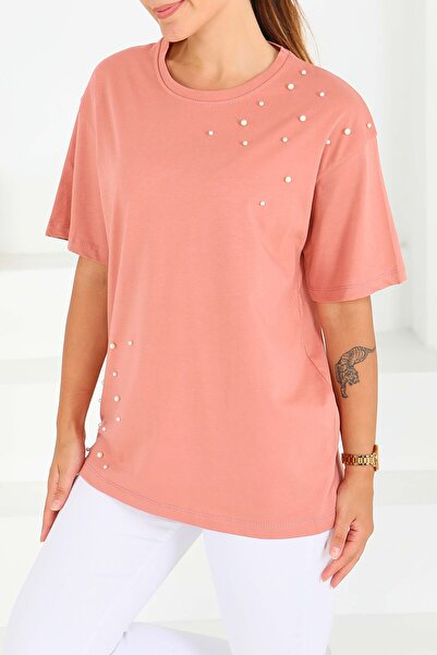 TOFİSA Μπλουζάκι με κοντά μανίκια και πέρλες - 27543