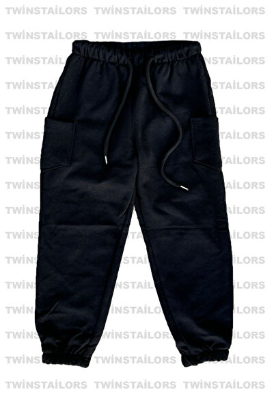 twins tailors Lastikli Paça İçi Polarlı 3'lü Paket Unisex Gri-Lacivert-Siyah Çocuk Eşofman Altı