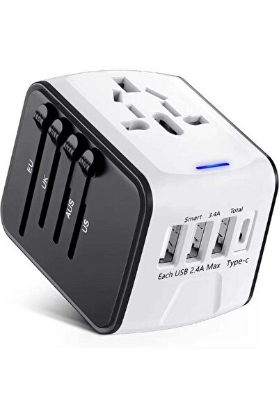 TIKNIA محول سفر عالمي، محول قابس دولي سريع 2.4 أمبير، 4 منافذ USB، قابس طاقة ...