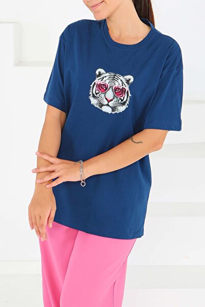 TOFİSA Μπλουζάκι με στάμπα και κοντό μανίκι σε μπλε ναυτικό - 27571