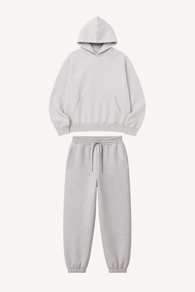 The Champ Clothing Oversize Unisex Tracksuit Set Gray – Basic, 3 Thread Ribbed Fleece; Hooded Top, Elastic Bottom