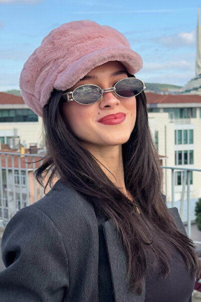 Mavelle Women's Pink Plush Hat | Captain Hat | Faux Fur Hat | Fashion Hat