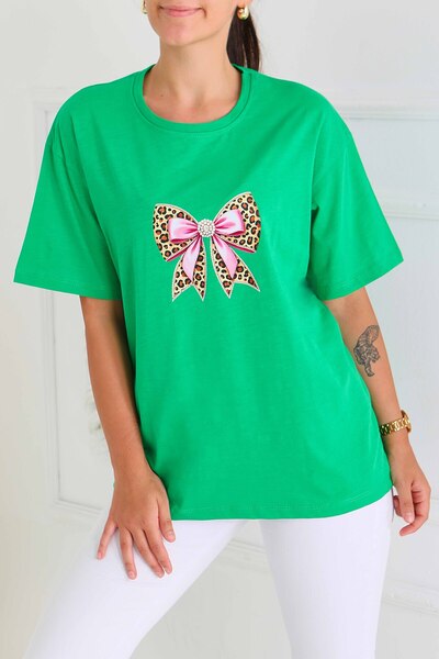 TOFİSA Μπλουζάκι με στάμπα και κοντά μανίκια πράσινο - 27576