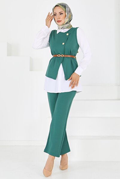 TOFİSA Belted Vest Pants Mira Set Zumrut - 27612