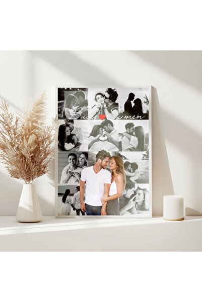 CKA Tasarım Pictură de dragoste cu colaj alb-negru, cadou pentru iubit, cadou de Ziua Îndrăgostiților