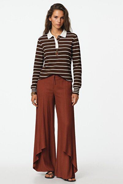 HAKKE Polo neck striped ribbed blouse