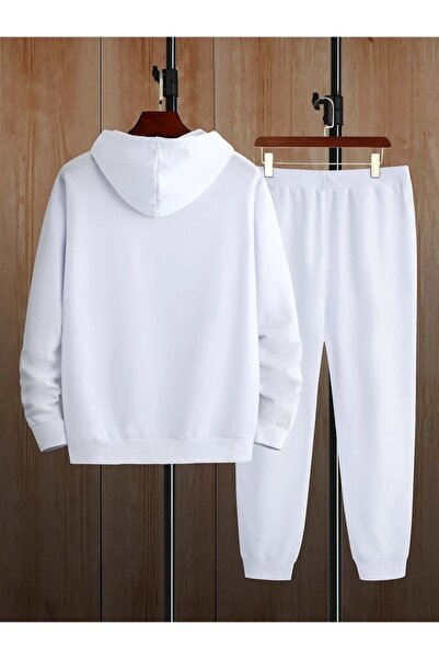NoVibe Unisex White Hooded Special Design ''A'' Printed Tracksuit Set