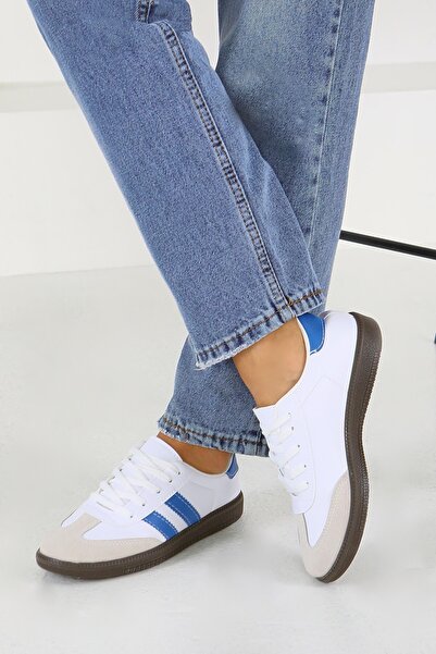 TOFİSA Women's White Saks Samba Faux Leather Sneakers - 27702