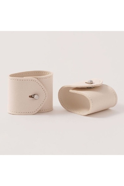 LA MESA 4pcs leather napkin ring with metal lock, off white 4.5*4.5cm