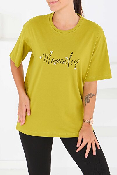 TOFİSA Μπλουζάκι με στάμπα και κοντά μανίκια Oil Green - 27572