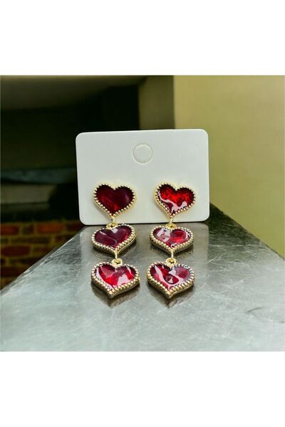 Candy Nuveria Aşkın Merdiveni- Mineli Sallantılı Altın Kalplamalı Kalp Küpe