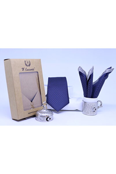 B'lazzotti Woven Handkerchief Tie for Men Navy Blue Beige