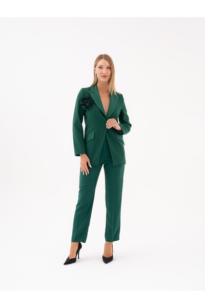 SERPİL Çiçek Detaylı Ceket-Pantolon Takımı - Günlük ve Özel Davetler İçin Mod...