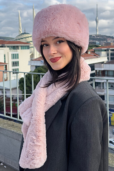 Mavelle Women's Pink Ushanka Scarf Set | Russian Trendy Faux Fur Kalpak | Plush Women's Set